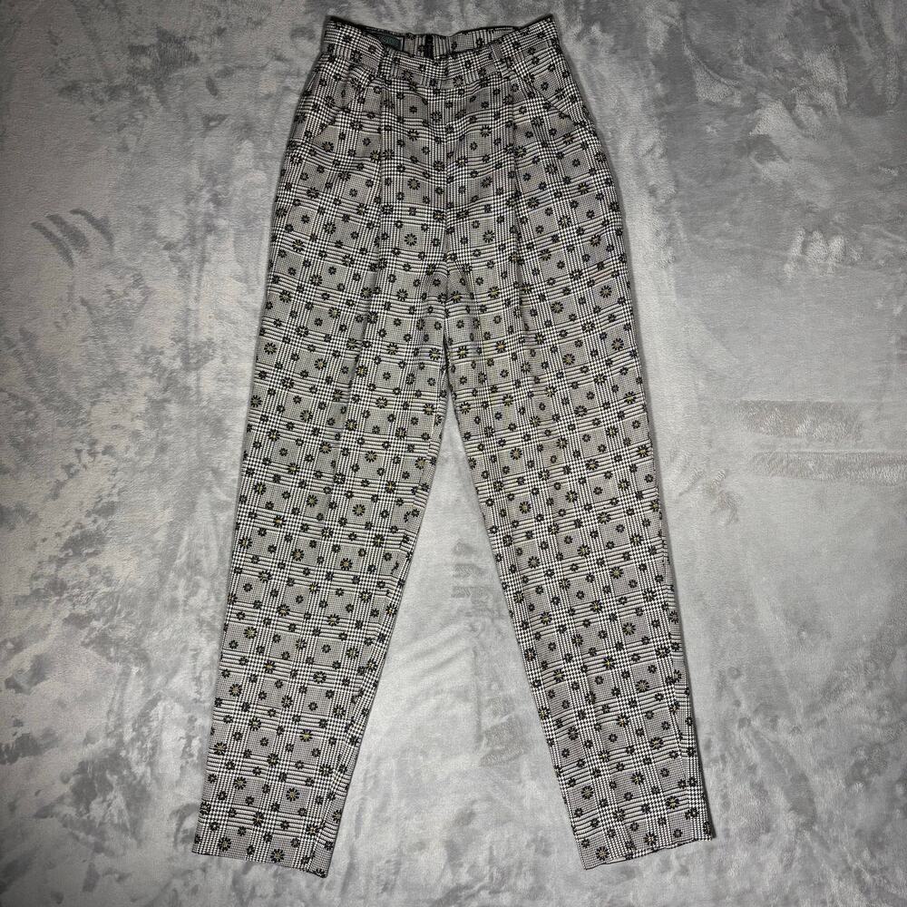 Vintage Versus Gianni Versace Pants 90s Wool Houndstooth Daisy Print Italy